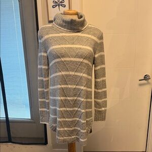 Reitmans Gray and Cream Striped Cowl Neck Sweater